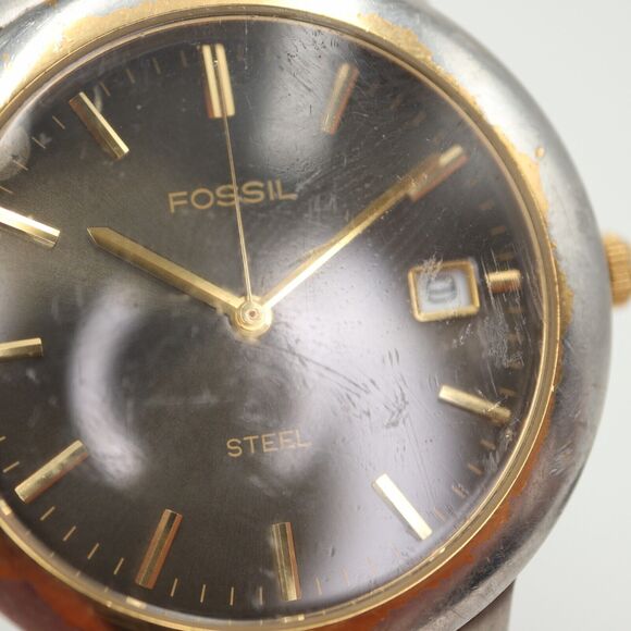 Vintage Fossil Arkitekt Watch Faded Two Tone 35mm Gray Date Dial w New Battery - Picture 9 of 16